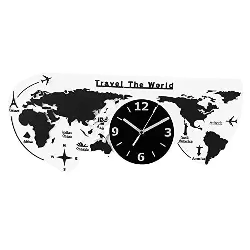 Produktbild: IMIKEYA Kartenuhr Leiser Mechanismus 3D-dekorative Weltkarte Wanduhr Bürodekor Schwarz