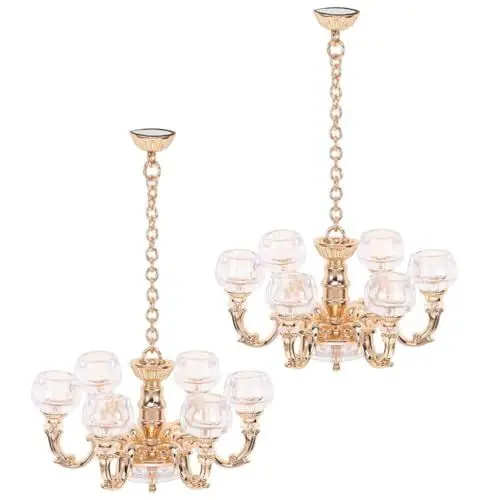 Produktbild: IMIKEYA 2 Stück Mini Kronleuchter Puppenhaus Zubehör: 1 12 Puppenhaus Deckenlampe - Kristall Miniatur Kronleuchter Puppen Haus Möbel Lampe ohne Licht