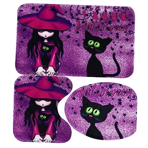 Produktbild: IMIKEYA 3St Toilettensitz dreiteiliges Set Wasserabweisende Badezimmermatte Halloween-Toilettenmatte Badezimmermatten Teppich Deckelabdeckung im Halloween-Stil Toilettenabdeckung Violett