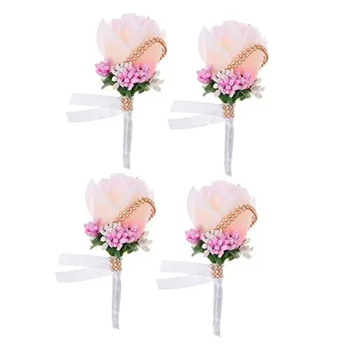Produktbild: IMIKEYA 4 Korsage Knopflöcher für Trauzeugen Ansteckblume hochzeitsdeko one piece kleidung Anstecknadel für Männer rosa Armbänder Corsage für die Brautjungfer Handbuch Armband