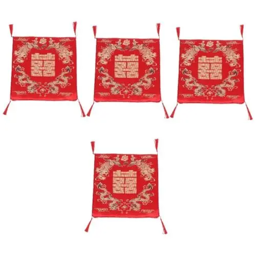 Produktbild: IMIKEYA 4 Stück Kniematte Chinesische Sitzkissen Outdoor-Bodenkissen quadratische Stuhlauflagen Schemel Sitzpolster Bürostuhlkissen Outdoor-Gartenkissen Mehrzweck-Stuhlkissen Baumwolle rot