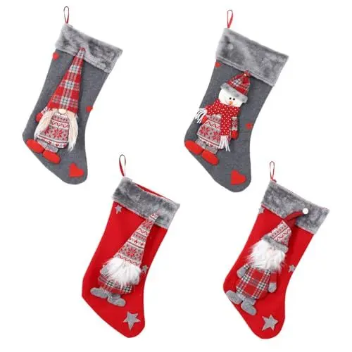 Produktbild: IMIKEYA 4 Stück Weihnachtssocken Weihnachtssüßigkeitenhalter Familie Weihnachtsstrümpfe Zwergdekoration Weihnachtszwerge Strümpfe Weihnachtsbaumdekoration Hängender Weihnachtszwerg
