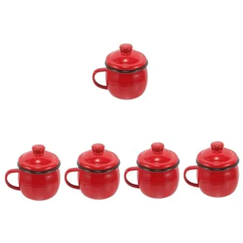 Produktbild: IMIKEYA 5St Kürbisbecher aus Emaille Kaffeebecher Emaille-Tasse Tassen Emaillebecher Saft Becher tragbar Kaffeetasse Milchbecher kleine Tasse Büro Emaille-Becher rot