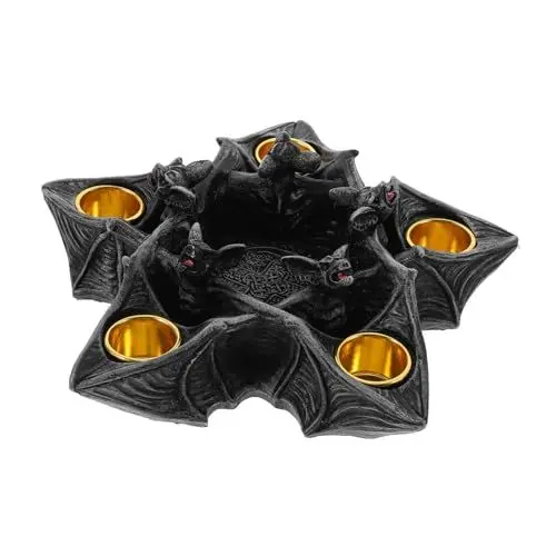 Produktbild: IMIKEYA Einzigartiger Gotischer Halloween- -Fledermaus-kerzenständer Aus Kunstharz mit 5 Teelichtlöchern