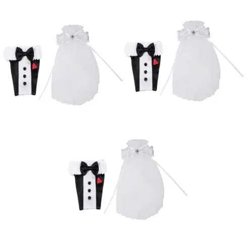 Produktbild: IMIKEYA 3er-sets Braut- Und Bräutigam-outfits Weinflaschenhüllen Für Hochzeitskleider Flaschenhüllen Tafelaufsätze Dekorationsset 2 Stück * 3