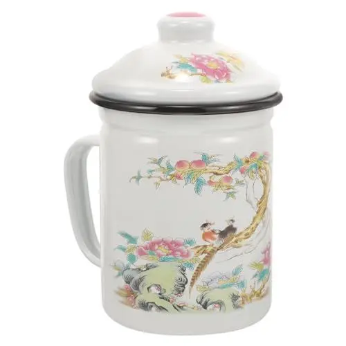 Produktbild: IMIKEYA Emaille-Tasse Mit Sieb Und Deckel 700 Ml Emaille-Becher Retro-Chinese-Teetasse Rustikaler Bauernhaus-Trinkbecher Lagerfeuerbecher Für Zuhause Küche Reisen