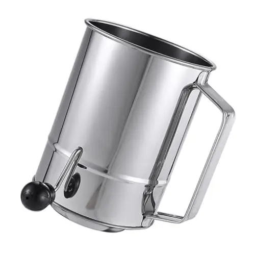 Produktbild: IMIKEYA Handbetriebenes Pulversieb Drehsieb Tasse Mehlsieb Handsieb Backutensilien Sieb Mehlsieb Backsieb Kochsieb Handmehlstreuer Silberfarbener Edelstahl