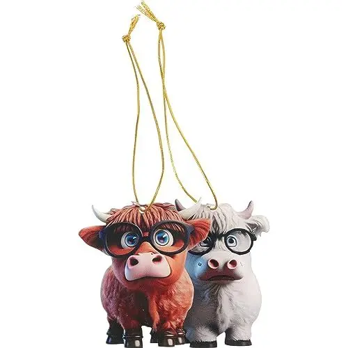 Produktbild: IMIKEYA Hochlandkuh-Ornament 2 Stück Kuh-Weihnachtsdekoration Niedliche Cartoon-Kuh 3D-Acryl-Hochlandkuh-Weihnachtsbaumanhänger Weihnachtsbaumschmuck
