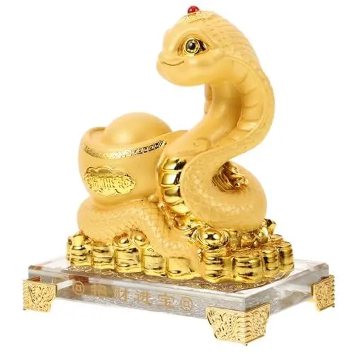 Produktbild: IMIKEYA Golden Schlange Figur, Chinesische Schlangen Figuren Deko, 2025 Feng Shui Figuren Tischdeko Schlangen Statue mit Münze Anziehen Reichtum und Glück Fengshui Dekoration