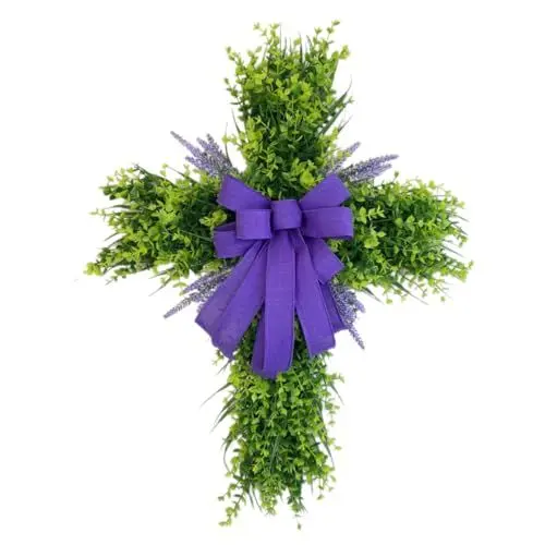 Produktbild: IMIKEYA Kreuz Girlande -eukalyptus-Kranz Frühlingskranz Eukalyptus-Lavendel-Kranz Künstlicher Eukalyptuskranz Ostern Türkranz Ostertränen-Swag Ostergirlande Trick Haushalt Weich-PVC