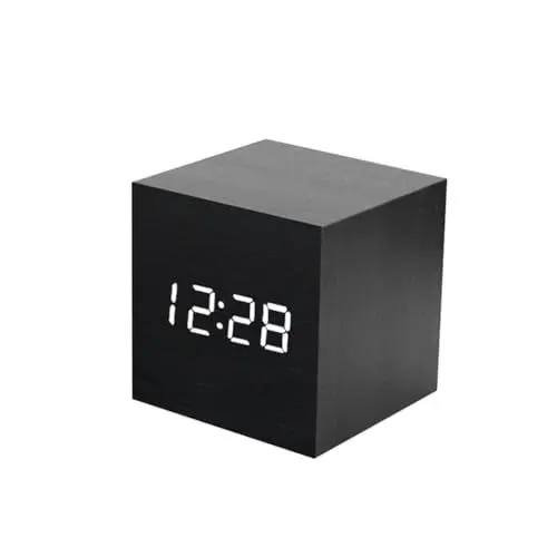 Produktbild: IMIKEYA Innovative Sound Aktivierte -Uhr Digital Alarm Holz-Design Schwarz/weiß Batterie