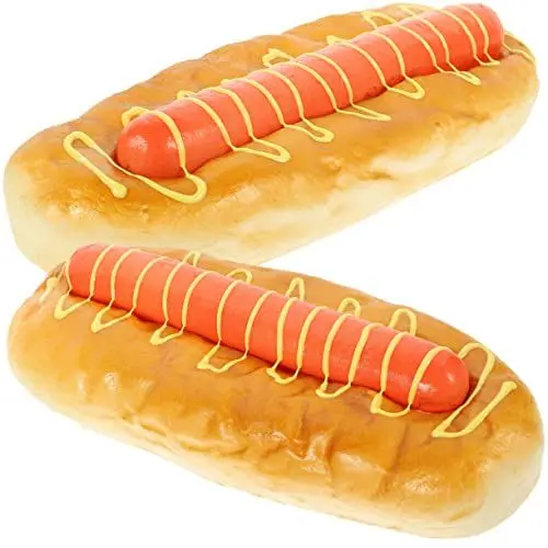Produktbild: IMIKEYA Tisch 2st Simuliertes Hamburger-Modell Hot-Dog-Fotografie-Requisite Schreibtischaufsatz Brot Sensorisches Spielzeug Künstlicher Hotdog Brot-Display-Modell Kind Essen Lebensmittel
