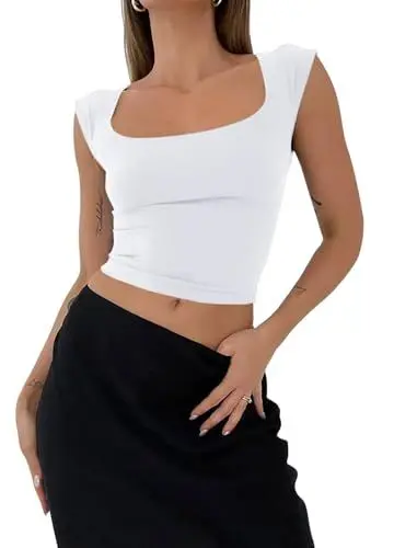 Produktbild: Imily Bela Damen Tank Top Sommer Spaghetti Cami V-Ausschnitt Gerippt Spaghetti Top Slim Fit Shirt Blusen Tops