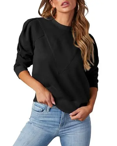 Produktbild: Imily Bela Damen Sweatshirt Pullover,Langarm,Rundhals,Pulli Herbst Winter Frauen Classic Basic Oberteil Sport Streetwear Sweatshirts Cropped Pullovers Tops(Schwarz,L)