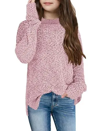 Produktbild: Imily Bela Kinder Mädchen Fleece Pullover Rundhals Fuzzy Strickpullover Warme Winter Oberteile Sweater (Rosa, 140/9-10 Jahre)