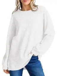 Produktbild: Imily Bela Langarmshirt Damen Oversize Pullover,Rundhalsausschnitt mit Schlitz,Locker Weich Elegant Herbst Strickpullover (Weiß,M)