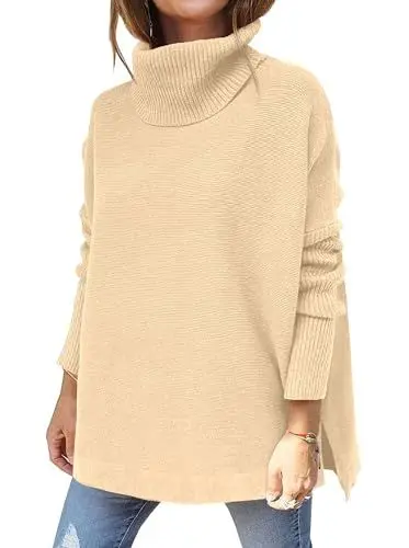 Produktbild: Imily Bela Pullover für Damen Rollkragenpullover Oversize Winter Elegant Baumwolle Herbst Strickpullover Beige L