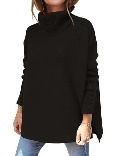 Produktbild: Imily Bela Pullover für Damen Rollkragenpullover Oversize Winter Elegant Baumwolle Herbst Strickpullover Schwarz XL