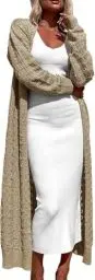 Produktbild: Imily Bela Strickjacke Damen Lang Leichter Grobstrick-Cardigan Pullover Langarm Open Front Herbst Winter Casual Warm Strickcardigan (Khaki,XL)