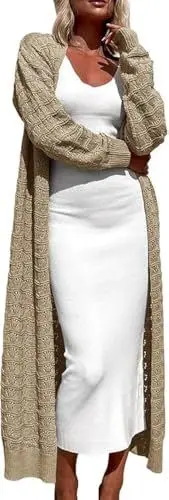 Produktbild: Imily Bela Strickjacke Damen Lang Leichter Grobstrick-Cardigan Pullover Langarm Open Front Herbst Winter Casual Warm Strickcardigan (Khaki,S)