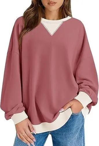 Produktbild: Imily Bela Sweatshirt Damen Pullover Oversized Langarmshirt Rundhals Ohne Kapuze Pulli Casual Shirt Y2K Oberteile Tops.Rote Bohnenpaste.XL