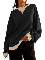 Produktbild: Imily Bela Sweatshirt Damen Oversized Farbblock Langarmshirt Rundhals Ohne Kapuze Pulli Casual Y2K Oberteile Schwarz.M