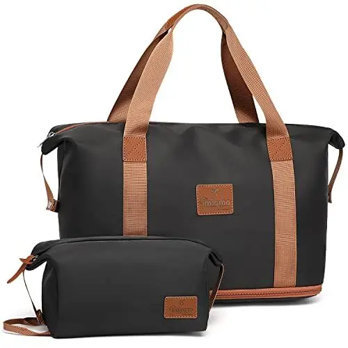 Produktbild: Imiomo Reisetasche Damen, Faltbare Sporttasche Overnight Weekend Handgepäck für Damen, Kurze Reisen, Urlaub, Sport Gym wasserfest Travel Bag (Schwarz)