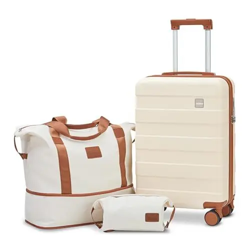 Produktbild: imiomo Kofferset 3 Teilig Hartschale Reisekoffer von ABS Trolley 4 Rollen Der Gepäcksets mit TSA-Schloss Enthält 1 Reisetasche und 1 Tragbare Tasche (20