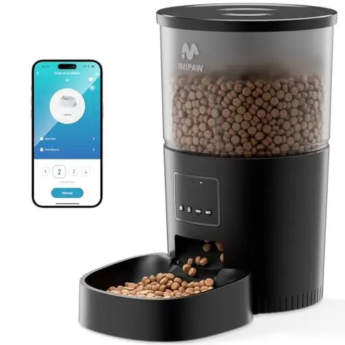 Produktbild: IMIPAW Futterautomat Katze, WiFi-Katzenfutterautomat mit APP-Steuerung für Trockenfutter für Haustiere, programmierbarer Futterspender, doppelte Stromversorgung