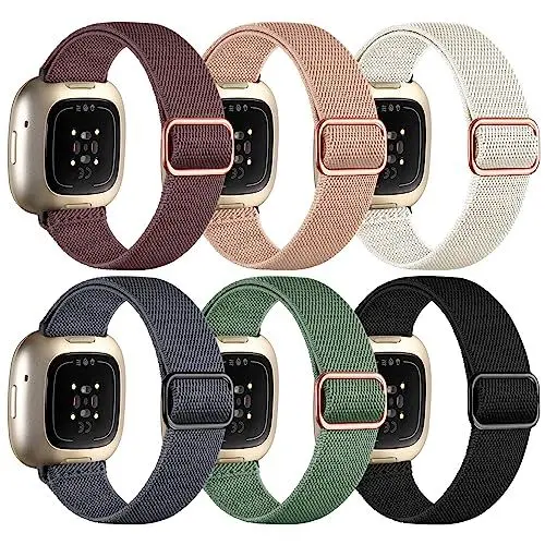 Produktbild: IMIVIO 6 Stück Kompatibel mit Fitbit Versa 3 Armband/Fitbit Versa 4 Armband/Fitbit Sense/Fitbit Sense 2 Armbänder, Weiches Elastisch Ersatz Nylon Sport Band für Damen/Herren, Licht