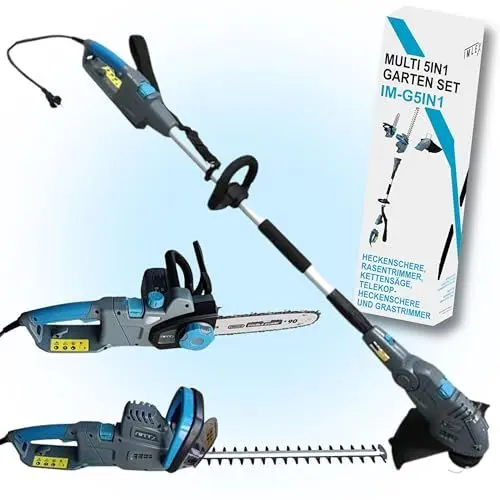 Produktbild: IMLEX Multi-Kombi-Garten-Set 5in1 Heckenschere Rasentrimmer Kettensäge mit Teleskopstab und Verstellbarer Schnittwinkel
