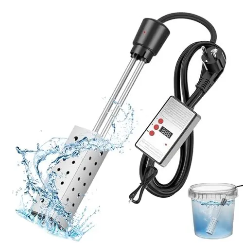 Produktbild: Immersion Warmwasserbereiter, 2500W Elektrischer Taucherhitzer mit 304 Edelstahlabdeckung und Thermostat, automatische Absperrung, erwärmt 5 Gallonen Wasser in Minuten