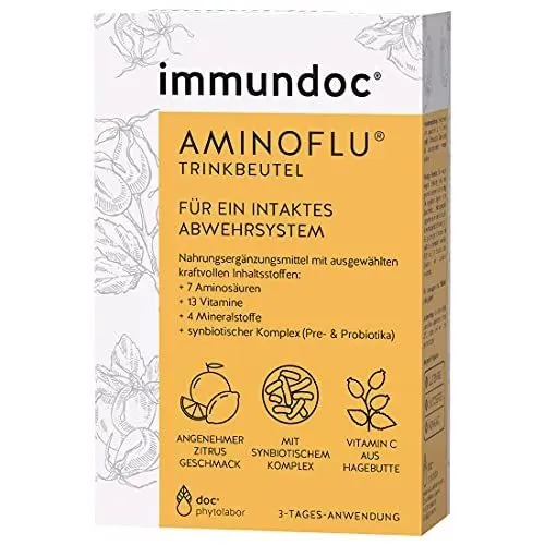 Produktbild: immundoc AMINOFLU Trinkgranulat für das tägliche Wohlbefinden, 3 Beutel, Nahrungsergänzungsmittel mit Aminosäuren, Vitaminen und Mineralstoffen