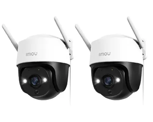 Produktbild: Imou 2K Überwachungskamera Aussen mit AI Personen-/Fahrzeugerkennung, 360° PTZ WLAN Kamera Outdoor, Farbnachtsicht, Automatische Verfolgung, 2-Wege-Audio, Sirene, IP66, Kompatibel mit Alexa (2 Stück)