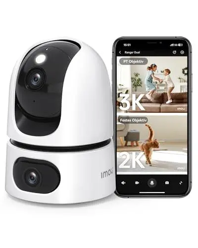 Produktbild: Imou 3K+2K UHD Dual Kameras Überwachungskamera Innen mit Person/Haustiererkennung, 360° PTZ WLAN Indoor Hunde Kamera, Farbnachtsicht, Automatische Verfolgung, 2-Wege-Audio, Sirene, Modus Privat