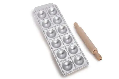Produktbild: Imperia Raviolamp Classica Linie. Ravioliformen. 100% Made in Italy. Zubehör für Nudelmaschinen. Aluminium-Nudelschneider für frische Pasta. Mit Nudelholz.