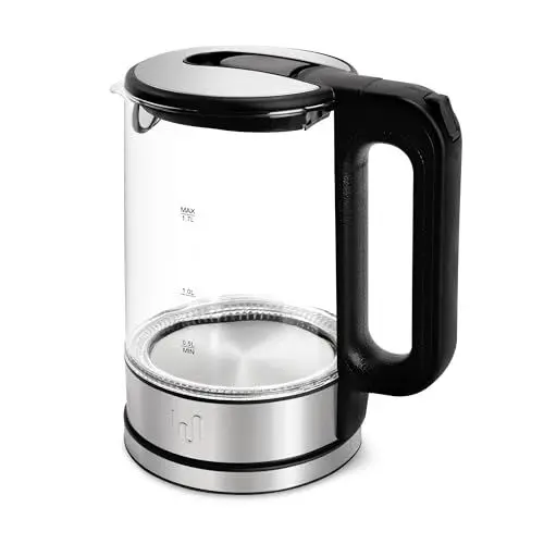 Produktbild: Impolio Classic Wasserkocher Glas, Wasserkocher 1,7L, Wasserkocher Edelstahl mit LED Beleuchtung, Wasserkocher klein mit Wasserstandsanzeige (Transparent)