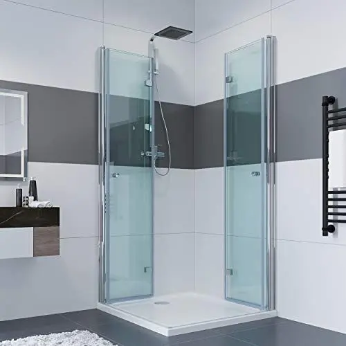 Produktbild: IMPTS 90 x 90 x 185 cm Duschkabine Eckeinstieg Doppel Falttüren 180º Eckig Dusche Duschwand Duschabtrennung, aus Glas