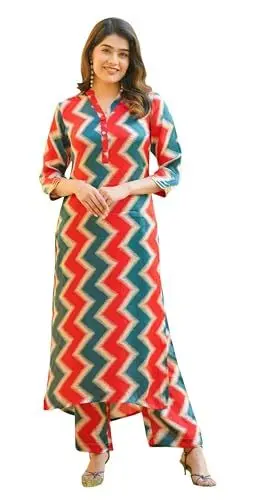 Produktbild: IMTRA FASHION Gerades Kurta-Set Für Damen Indisches Anzugset Mit Zickzack-Print Aus Viskose Kurti-Hose XL