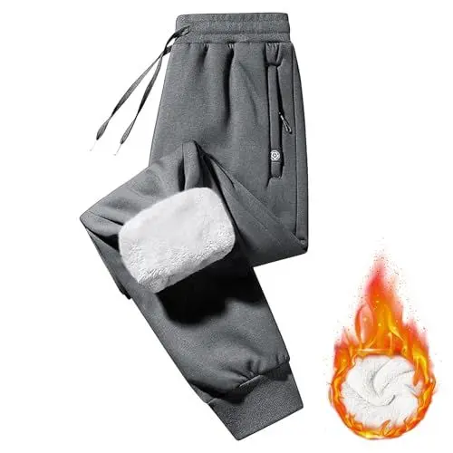 Produktbild: Imuedaen Jogginghose Herren Winter Fleece Gefüttert Warme Trainingshose Fleece Plüsch Gefüttert Jogger Hose Sweatpants Winterhose Traininghose mit Tasche (AA Dunkelgrau, L)