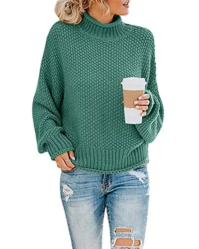 Produktbild: Imuedaen Pullover Damen Elegant Winter Rollkragenpullover Strickpullover Grobstrickpullover Casual Lose Langarm Pulli Oberteile (A Dunkelgrün, M)