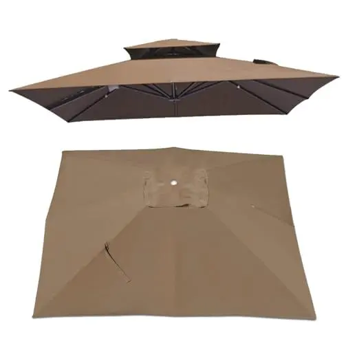 Produktbild: IMUNKT 300x300cm Quadratisch Sonnenschirm Ersatzbezug Ampelschirm-Abdeckung 8 Streben UV 50+ Sonnenschirm Ersatz Stoff Für Garten Pavillon Hof Pool Markt(Khaki)