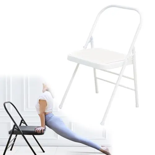 Produktbild: IMUNKT Yoga-Klappstuhl, Iyengar Yoga-Hilfsstuhl, Faltbarer Tragbarer Pilates-Yoga-Stuhl, Rückenfreier Fitnessstuhl, Yoga-Stuhl Für Erwachsene, Flexibilität/Rückenstütze(White)