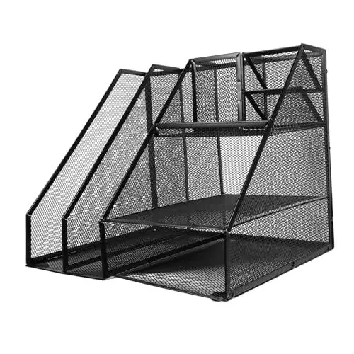 Produktbild: IMUSINICE Aktenregal Lagerregale Dateiordner Schöner Halter Desktop-Rack Dateiorganisation Ordner Organizer Desktop-dateispeicherhalter Zeitschriftensammler Büroregal A4 Netz Id-Ordner Eisen
