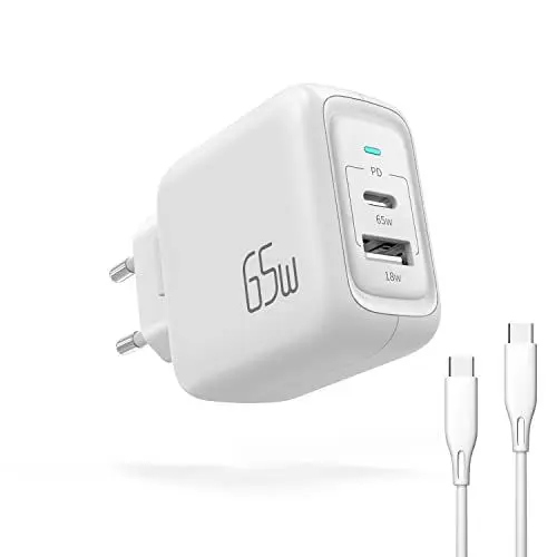 Produktbild: imuto 65W USB C Ladegerät USB C Netzteil 2-Port PD Ladegerät PPS, GaN II Technologie, kompatibel mit MacBook Pro/Air, iPad Pro, iPhone 16/15/14/13, Dell XPS 15, Surface Go, Galaxy S21,Pixel (Weiß)