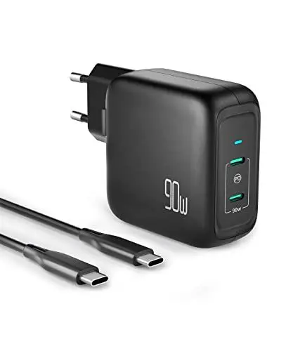 Produktbild: imuto 90W USB C Ladegerät, 2-Port USB C Netzteil Charger PD Ladegerät mit GaN II unterstützt 20W, kompatibel mit MacBook Pro/Air, iPhone 12, Galaxy S22/S21, Switch,mit 2M USB C bis C Kabel -Schwarz