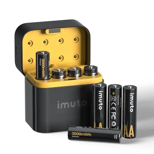 Produktbild: imuto Batterien AA 8 Stück Wiederaufladbare Lithium 1,5V 3000mWh mit Schwarzem Schnelles Aufladen LED Ladegerät ideal Digitalkamera, Spielzeug, Sport- & Outdoor-Einsätze