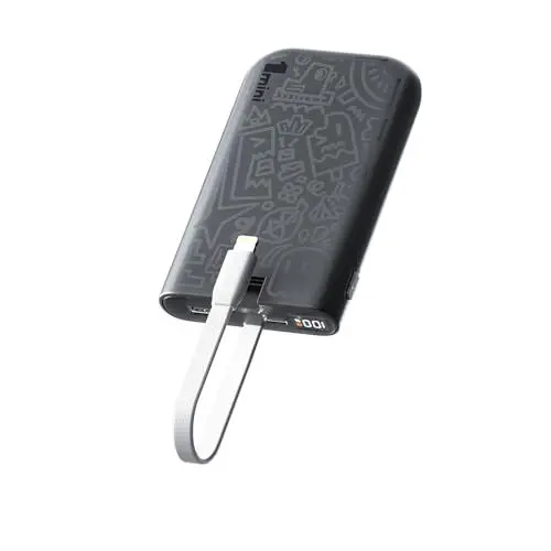 Produktbild: imuto Powerbank 10000mAh mit ios eingebautem Kabel, PD 22.5W USB C Akku tragbares Ladegerät mit LED-Anzeige Typ C Externer Handyakkus für iPhone 14/13/12 Galaxy Google Pixel LG iPad Xiaomi-Schwarz