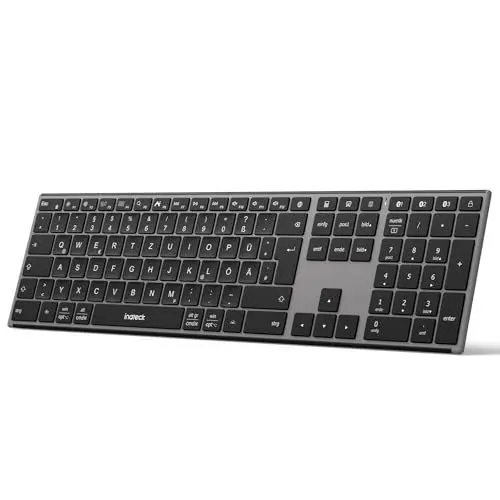 Produktbild: Inateck Kabellose Tastatur,KI-Funktion Bluetooth Tastatur mit 3 Bluetooth Kanälen,Deutsches QWERTZ Layout,Leise Tasten, Kompatibel mit iPadOS Android, Windows,KB06007