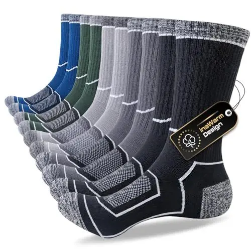 Produktbild: inaWarm Socken Herren 43-46 37-42 47-50,Wandersocken Atmungsaktive Baumwolle Sportsocken Gepolsterte Laufsocken,Trekkingsocken Sneaker Socken 5 Paar Arbeitssocken